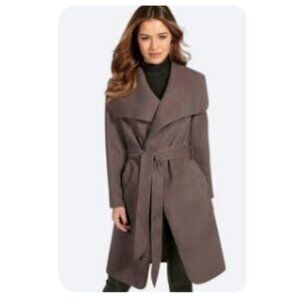 Kyna Collection Taupe Wrap Waterfall plush trench Coat waist tie size ~L